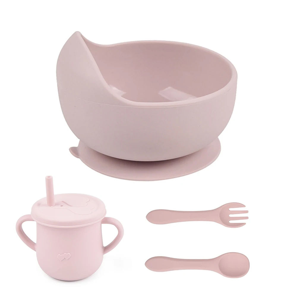 Baby Silicone Feeding Tableware Bowl Spoon Sippy Cup Sets Waterproof Baby Dinner Food Grade Silicone Dishes for Baby Feeding