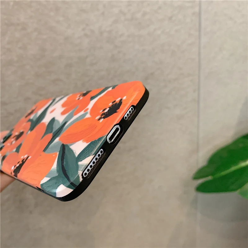 

Retro oil painting flower phone case For iphone 11 11Pro case for iphone XR SE 2020 7 8 Plus X XS Matte silicone TPU case capa
