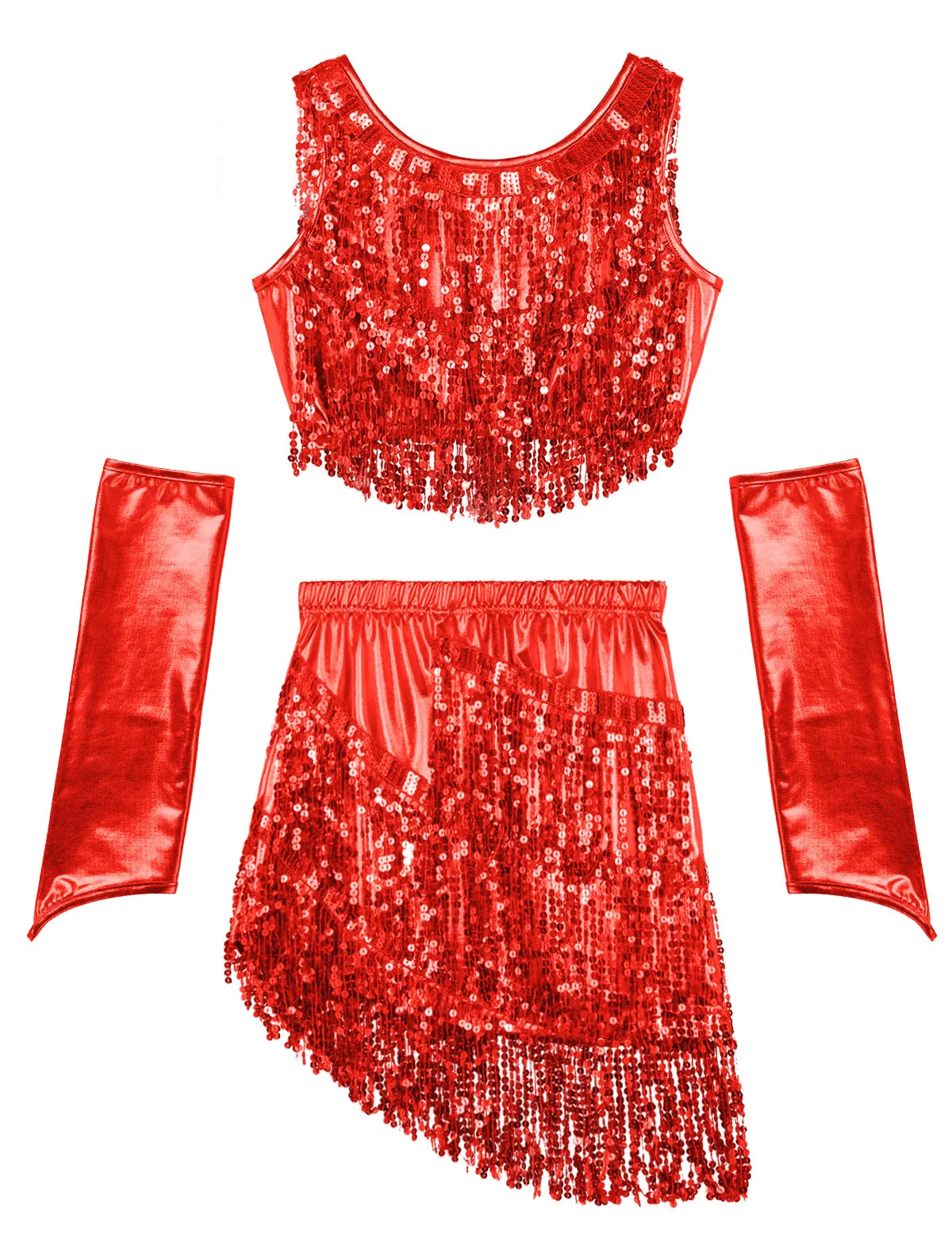 

Women Scoop Neck Sleeveless Shiny Metallic Sequin Tassels Fringe Ballroom Samba Tango Stage Latin Dance Dress Rave Costume