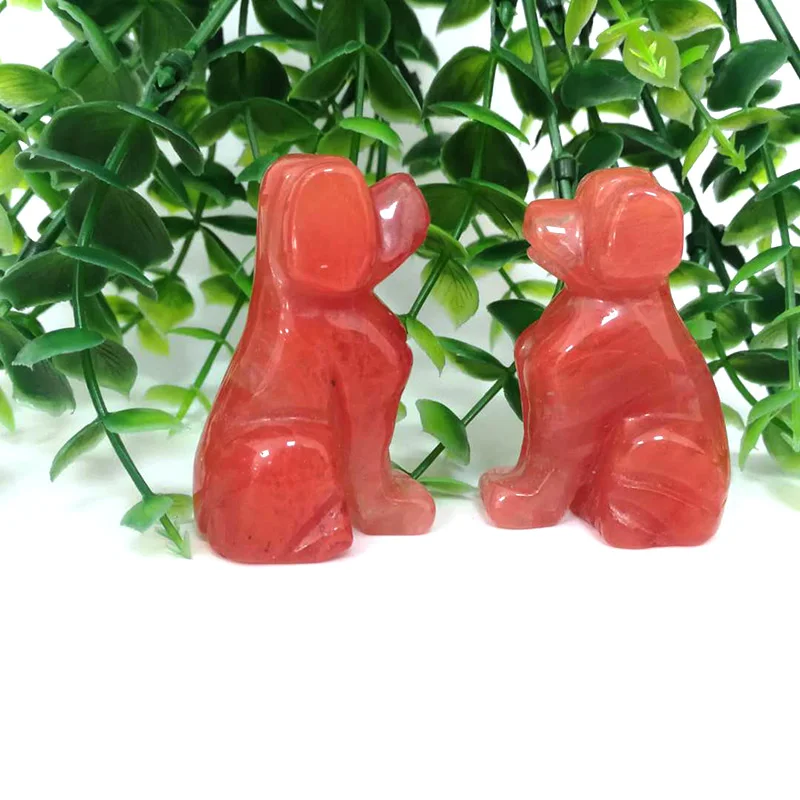 

Natural Mineral Carved Red Melting Crystal Dog Decoration Animal Figurines R