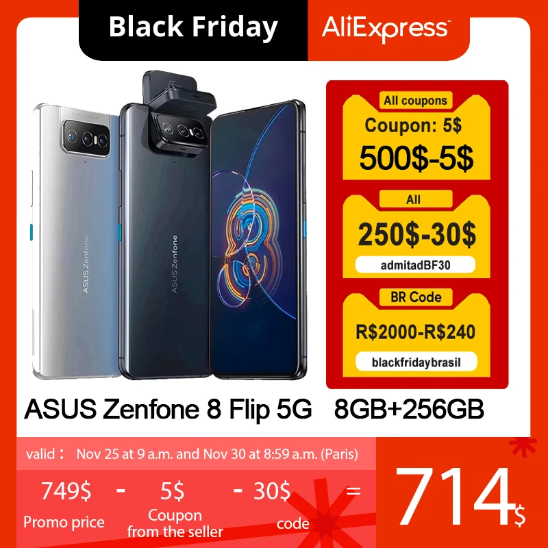 

Global Version ASUS Zenfone 8 Flip 5G Smartphone 8GB 256GB Snapdragon 888 6.67'' 5000mAh NFC Android 11 OTA