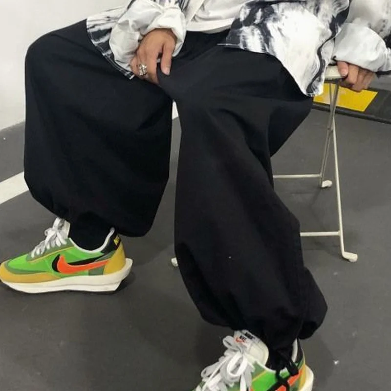 

Pants Women Shirring Cool Girls Streetwear Pockets Loose Trendy Boyfriend Punk Cozy Solid Fashion Elastic Waist Casual All-match