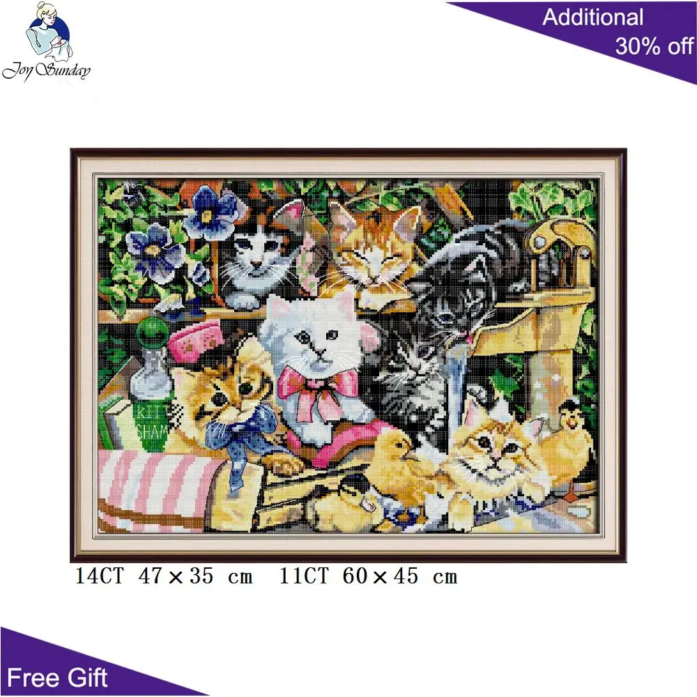 Ваш подарок кошка семья рукоделие DA214 14CT 11CT Счетный и штампованный домашний декор