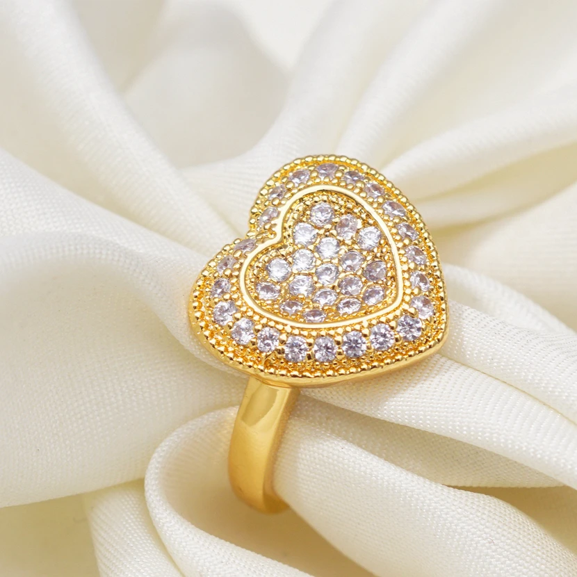 Новое поступление Модные Позолоченные Кольца с любовным сердцем и кристаллами