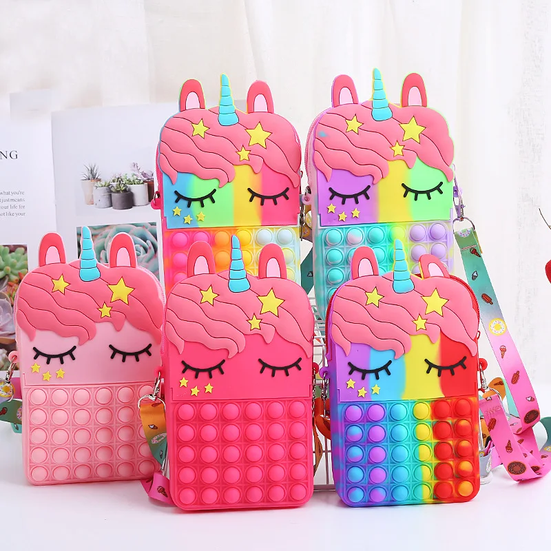 

Fashion Fidget Toys Push Bubbles Toy Rainbow Unicorn Coin Purse Wallet Ladies Bag Silica Simple Dimple Crossbody Bags For Girls