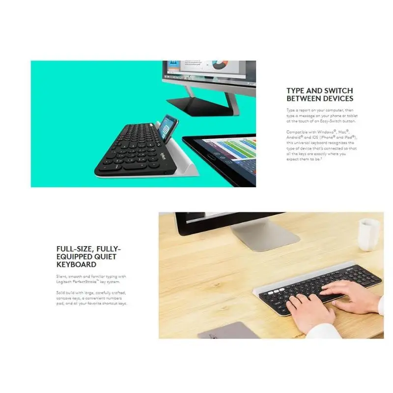 Клавиатура Logitech K780 Беспроводная совместимая с Bluetooth двухрежимный переключатель