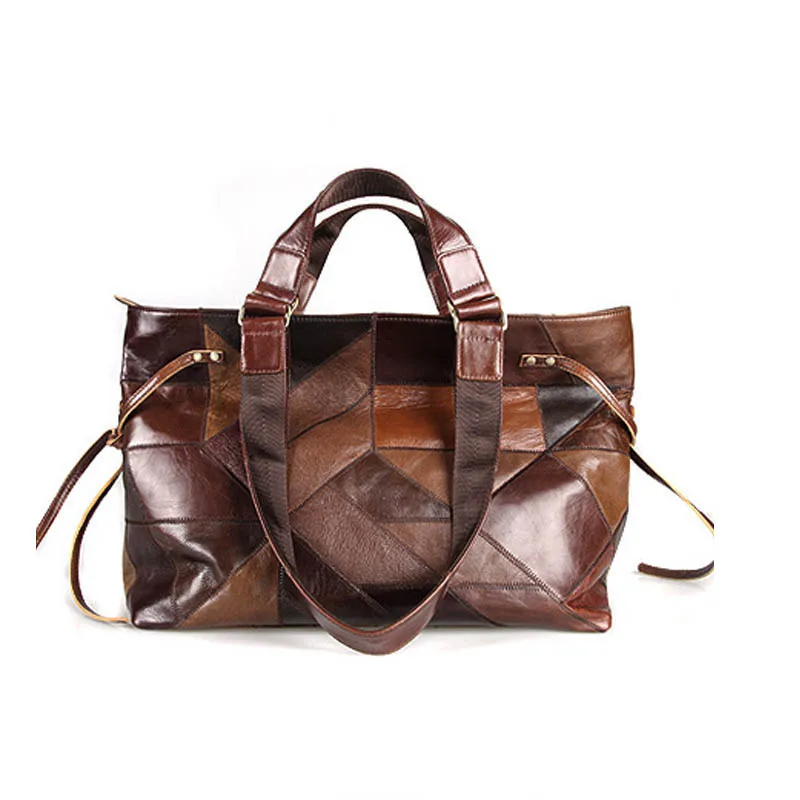 

New The first layer of cowhide new hit color color stitching handbag fashion casual leather handbags Famous Brand Shoulder Bags