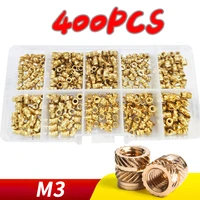 m3 400pcs brass hot melt inset nuts assortment kit thread copper knurled threaded insert embedment nuts set