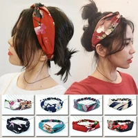 2021 new women headband print floral cross elastic hair bands top knot hair rope satin scarf hair tie band accessories