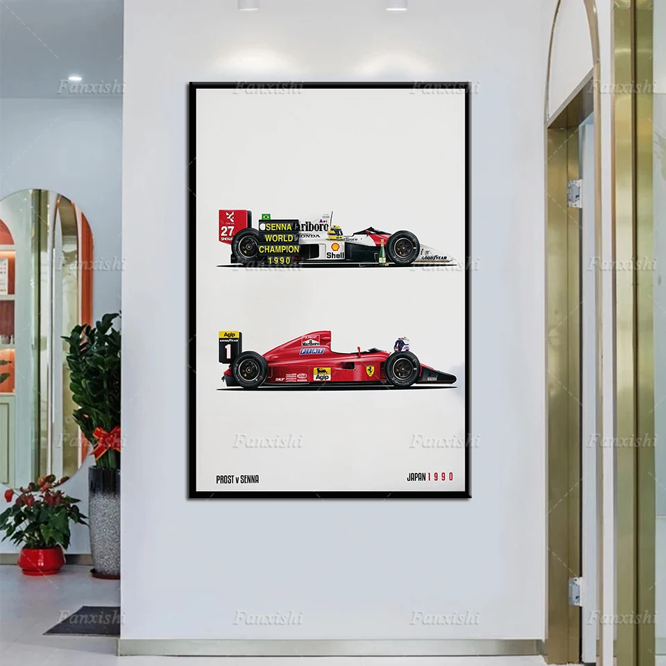 

McLaren MP4/5B F1 Poster Ayrton Senna Alain Prost F1 World Champion 1990 Prints F1 Poster Prints Wall Art Canvas Painting Decor