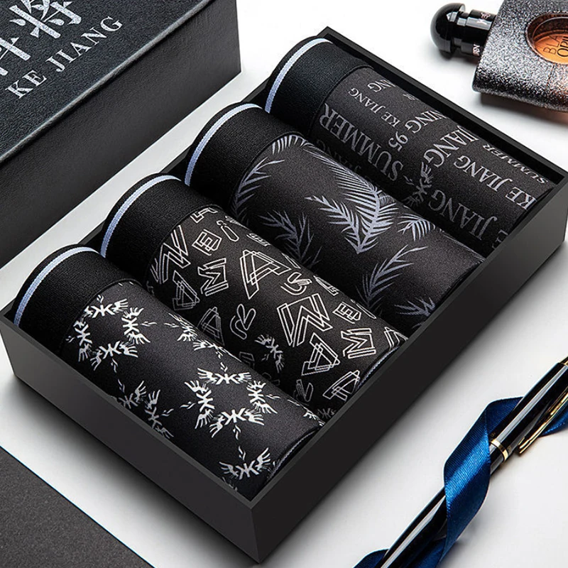 Boxer Shorts Men's Boxer Underwear Men's Cotton Underwear Sexy Printing Loose Size Soft Breathable Underwear