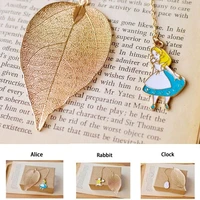 alice golden hollow leaves cartoon characters bookmark clock key chain cute rabbit key chain practical accessories womens gift