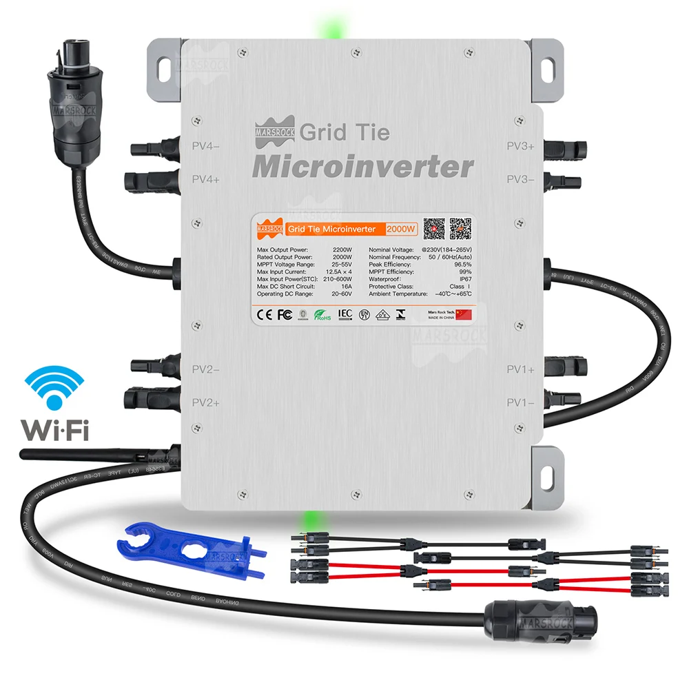 WiFi 2000W INMETRO Solar Micro Inverter 20-60V DC to AC 184-265V MPPT IP67 Waterproof Smart WiFi Monitor Ship from EU Brazil