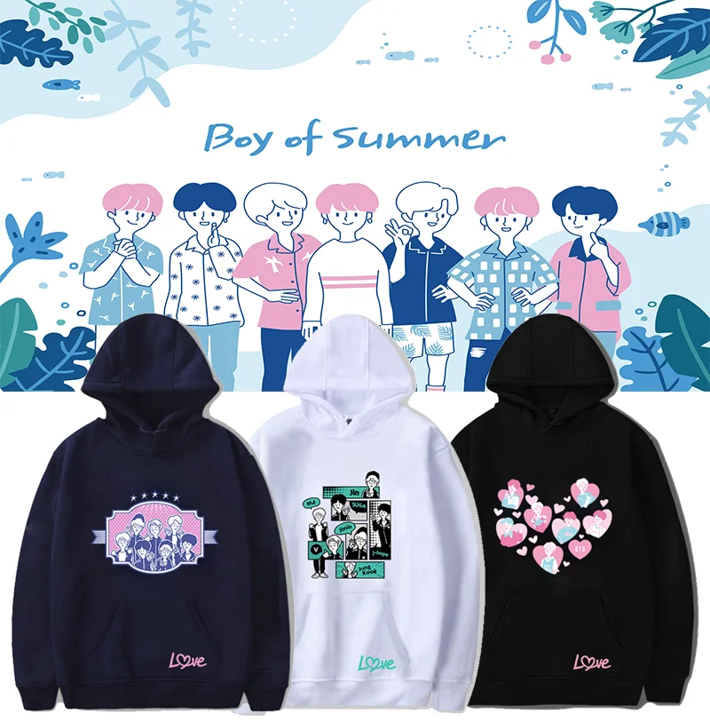 

Bangtan Boy of Summer Hoodies Sweatshirts Jin Suga RM V Jimin Hope Jung Kook Hoodie Kpop with Velvet Autumn Winter Hoodies