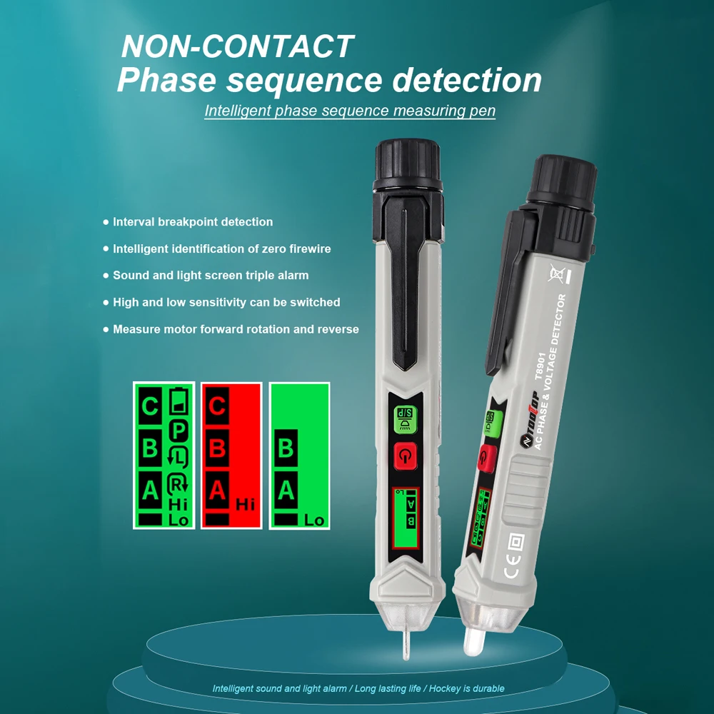 Detector de voltaje portátil de alta precisión, Detector de voltaje de fase ca de 12-1000V/48-1000V, prueba de inducción inteligente sin contacto, T8901