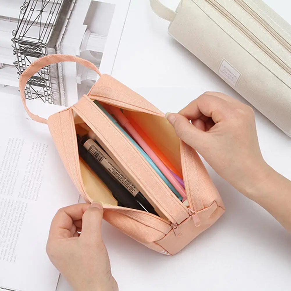 

Canvas Double Layer Pencil Pouch Pen Bag For Girls Large Box School Stationery Capacity Storage Pencil Stationary Pouc H6i8