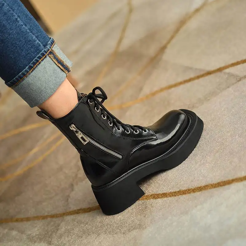 Murah Vichelo Sepatu Bot Kasual Ujung Bundar Kulit Sapi Populer Gaya Barat Sepatu Bot Pergelangan Kaki Bagian Bawah Tebal Desain Personal Tetap Hangat Dengan Ritsleting