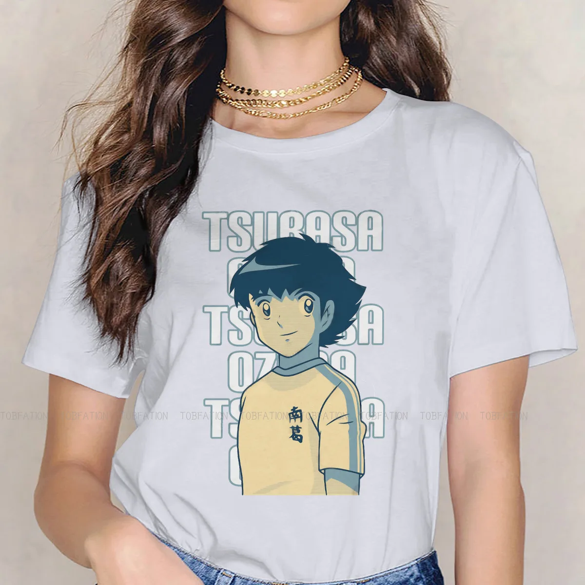 

Cool Women's TShirt Captain Tsubasa Football Anime Girls Basic Tops O-neck Female T Shirt 5XL Humor Fashion Gift