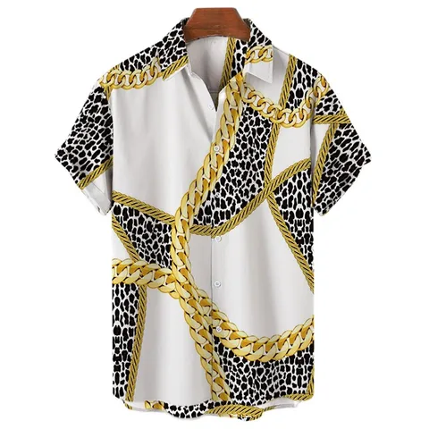 Модная мужская гавайская рубашка с коротким рукавом, топы, 3d футболка для мужчин, рубашка с золотой цепочкой, стандартная Повседневная летняя мужская пляжная рубашка