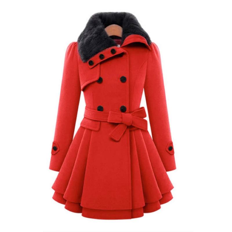 Женские шерстяные пальто куртка с мехом теплые длинные дизайнерские 2019 зимние