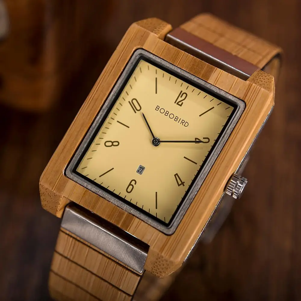 Мужские кварцевые часы reloj hombre BOBO BIRD Wood бамбуковые наручные ручной работы