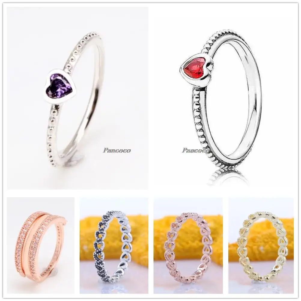 

Authentic 925 Sterling Silver Ring Openwork Vintage Linked Love Heart Rings For Women Wedding Party Gift Fashion Jewelry