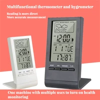 LCD Thermometer Battery Powered Humidity Meter Multifunctional Weather Automatic Electronic Temperature Humidity Monitor Clock