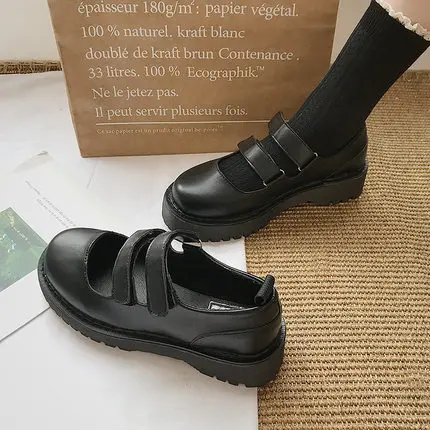 Студентов обувь на плоской подошве Круглый носок JK кожаная школьная сумка