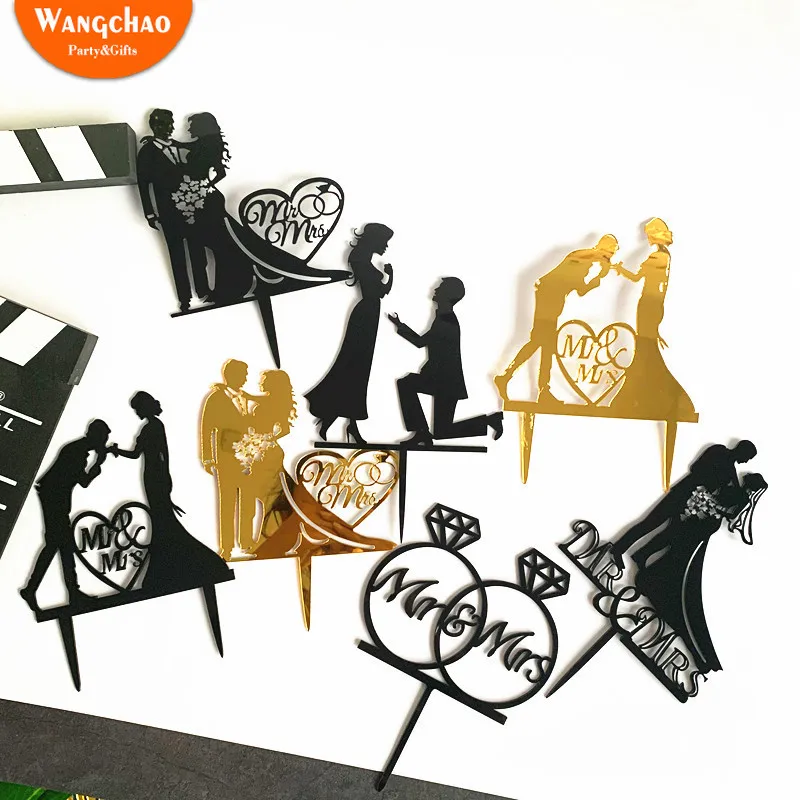 

Black Gold Love Proposal Engagement Anniversary Wedding Acrylic Cake Topper Romantic Wedding Cake Decoration Party Supplies