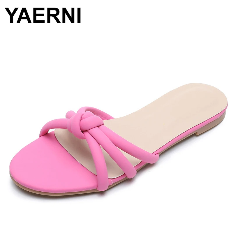 

Сланцы YAERNIon женские, удобные сандалии на плоской подошве, летние тапочки для отпуска, большие размеры 42