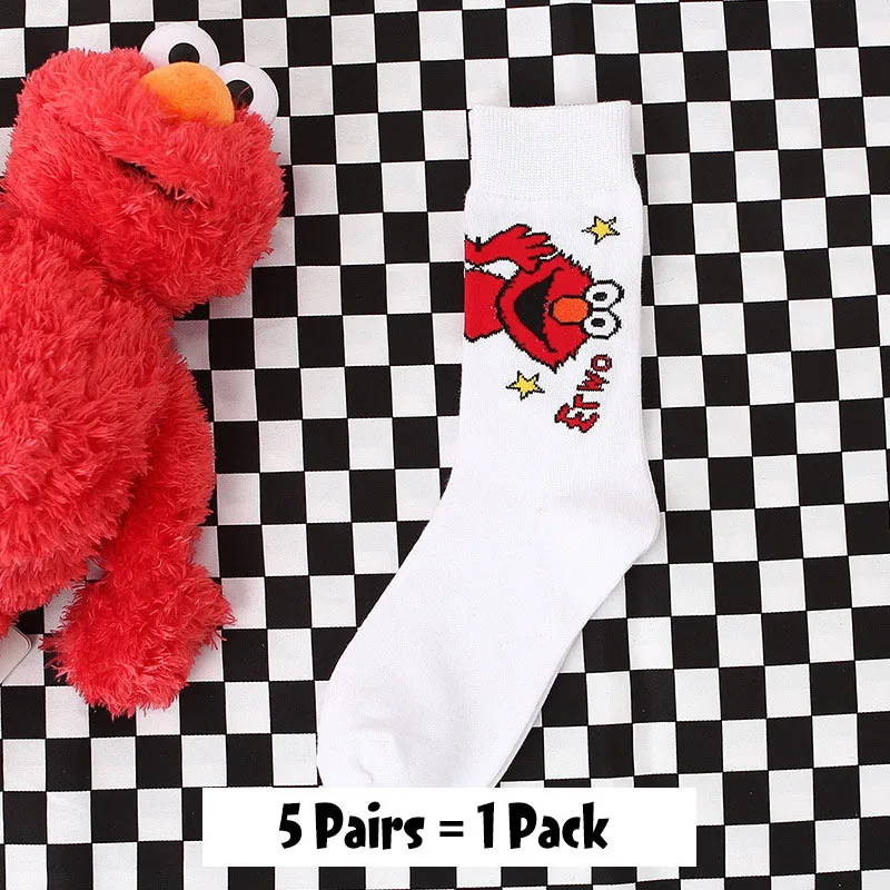 5 Pairs-11 5 пар Женские Мультяшные шикарные движения скейтборд хлопчатобумажные носки Улица Сезам длинные носки искусство женский персонаж милый хипстер Мода - Цвет: 5 Pairs-11
