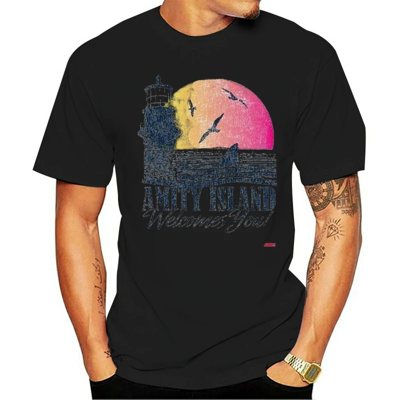 

Amity Island Welcomes You Jaws 70S Movie Quints Retro Unisex T Shirt Homme Customized Tee Shirt