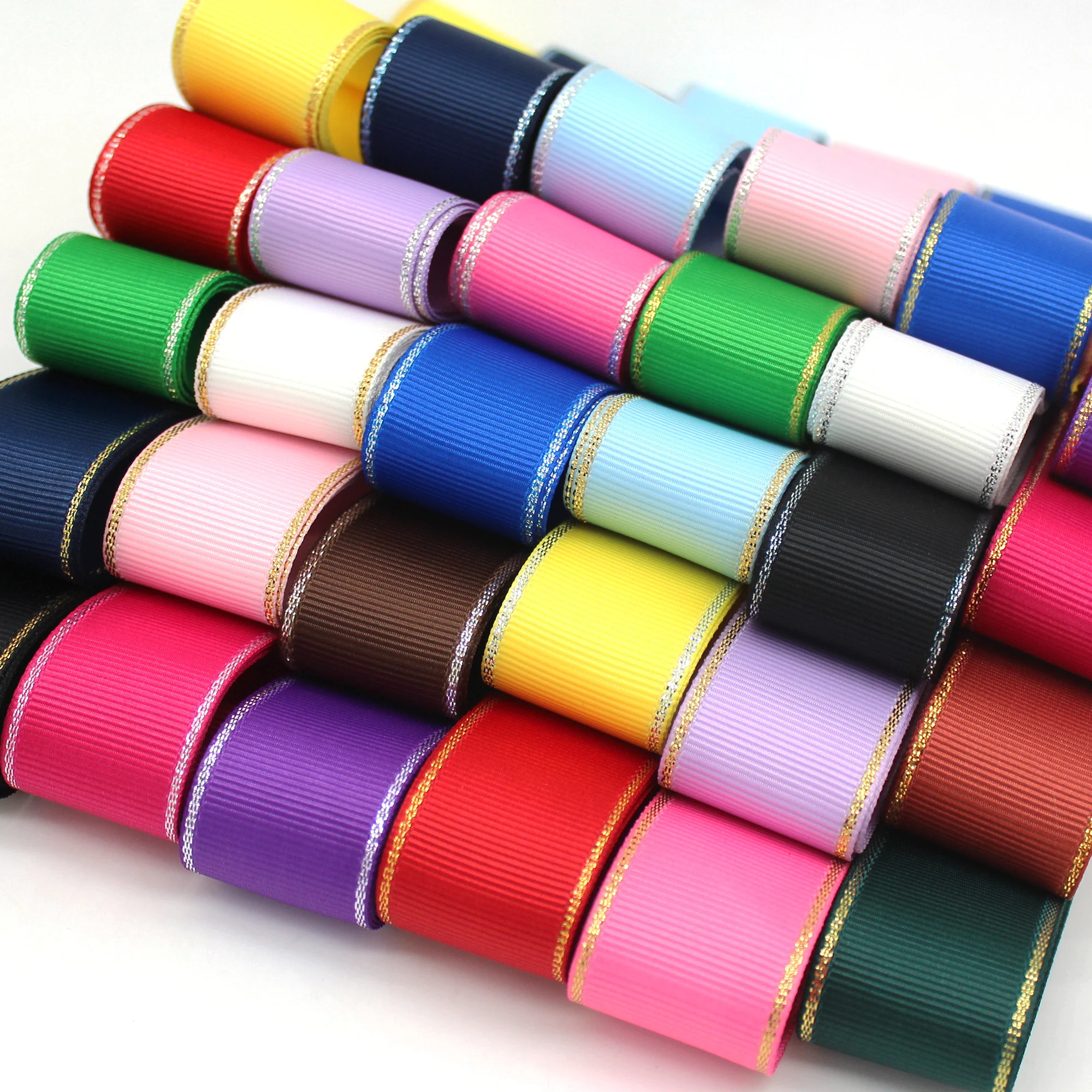 

5 Meters Many Colors Gold Silver Edge Grosgrain Ribbons ECO-Friendly Fabric DIY Gift Decoration Crafts Accessories 9MM 25MM 38MM