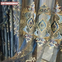 european style high end italian velvet embroidery curtains for living room bedroom study blackout curtains custom