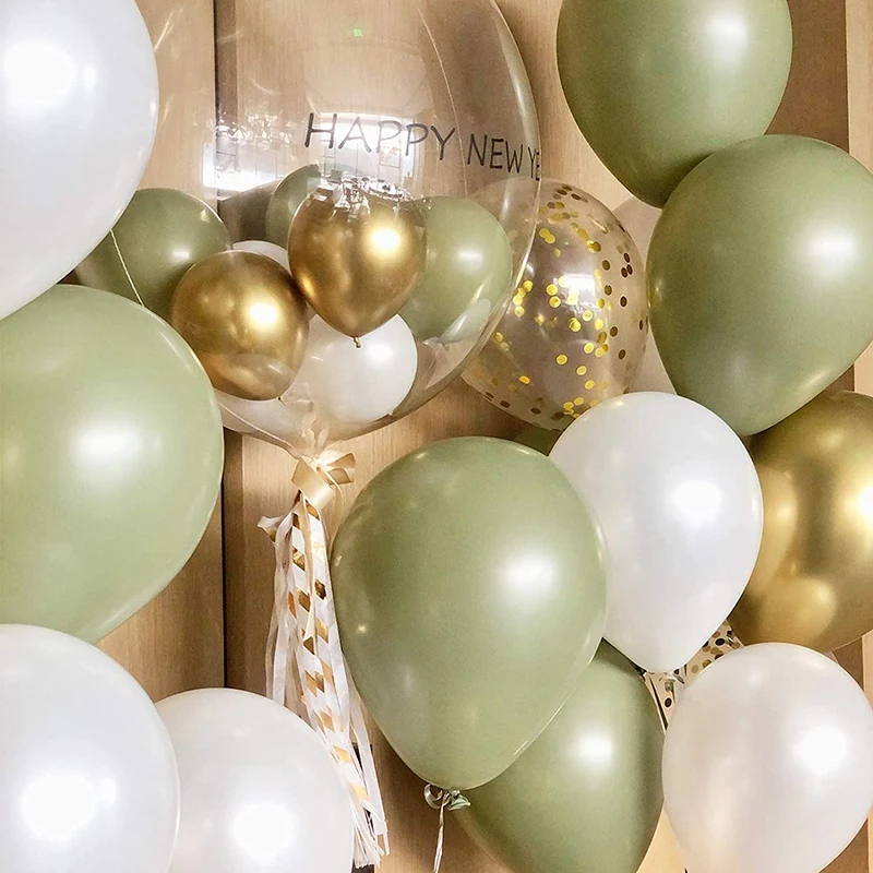 1Set Balloons Eucalyptus Pearl White Gold Confetti Balloon Wedding Baby Shower Olive Green Birthday Party Decorations | Дом и сад