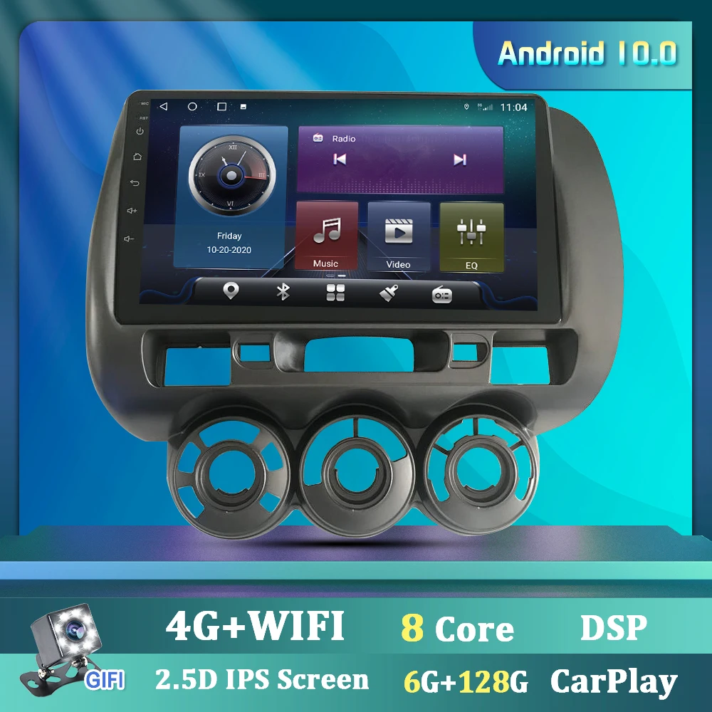2 Din 6G 128G Android 10.0 Car Multimedia Player For HONDA FIT JAZZ RHD 2002-2008 GPS Navigation Stereo WIFI 4G DSP Radio No DVD |