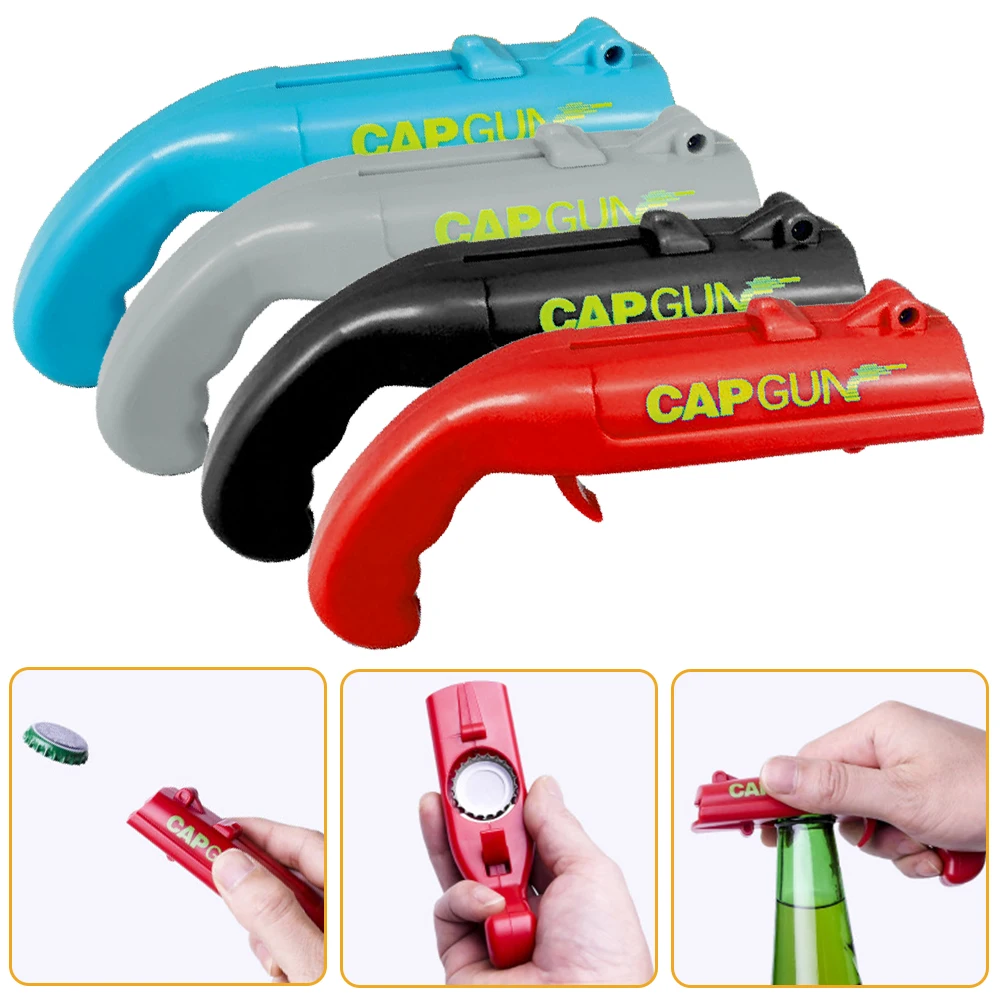 

Portable Cap Gun Creative Flying Cap Launcher Bottle Beer Opener Bar Tool Drink Opening Gun Shaped Bottle Lids Shooter Red Gray