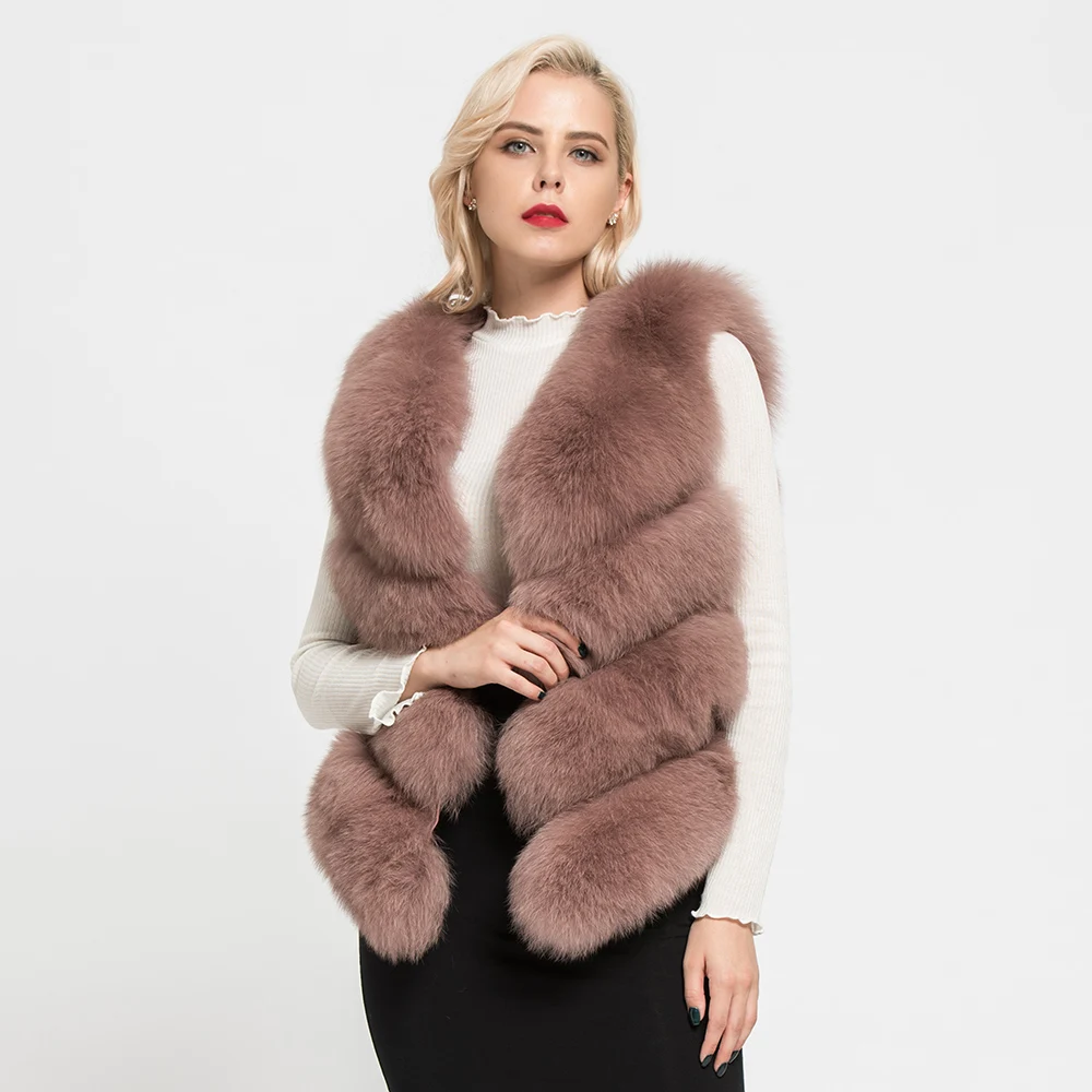 Jancoco Max 12 цветов Топ мягкий толстый натуральный Лисий мех жилет 4 ряда Женская Зимняя мода натуральный меховой жилет короткая куртка новинка S7164