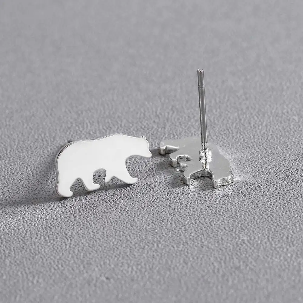 Женские серьги гвоздики Chandler с милым белым медведем животными золотого цвета