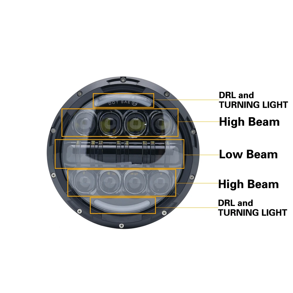 Автомобильная 7-дюймовая круглая светодиодная фара H4 автомобильная