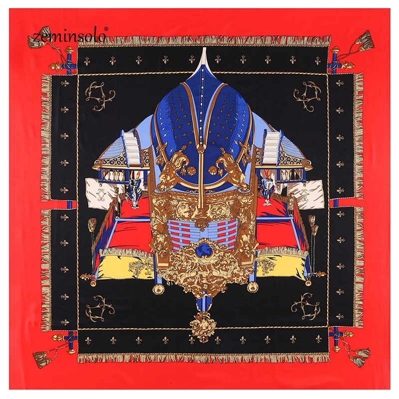 Zeminsolo, саржевый Шелковый женский шарф, бандана, 130*130 см, с принтом, квадратные шарфы, палантины, роскошный бренд, подарок, модные большие шелковые шали