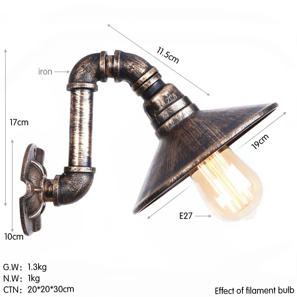 Ретро Лофт Декор светодиодный настенный светильник Железный античный