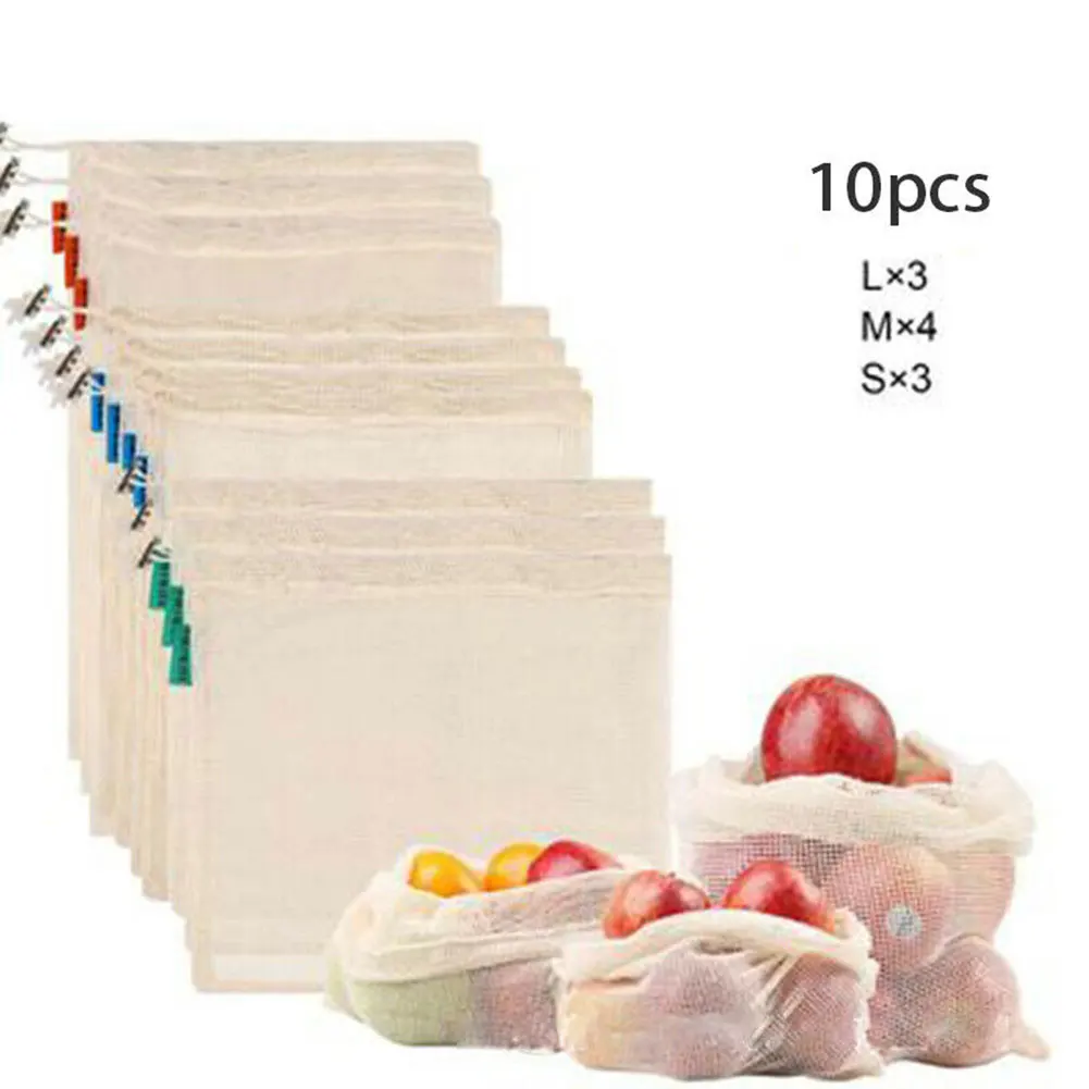 10pcs Home Portable With Drawstring Mesh Bag Fruit Grocery Washable Vegetable Organizer Toys Shopping Storage Reusable Travel | Дом и сад