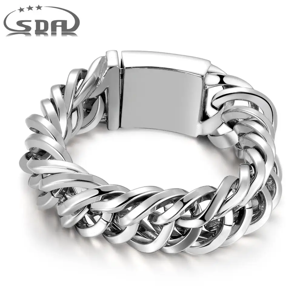 

SDA Matte Brush Big Heavy Link Chain Bracelet For Men 22mm Wide 316L Stainless Steel Jewelry Custom B601