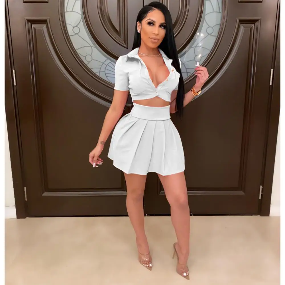 

women two pieces set crop top and skirt sets