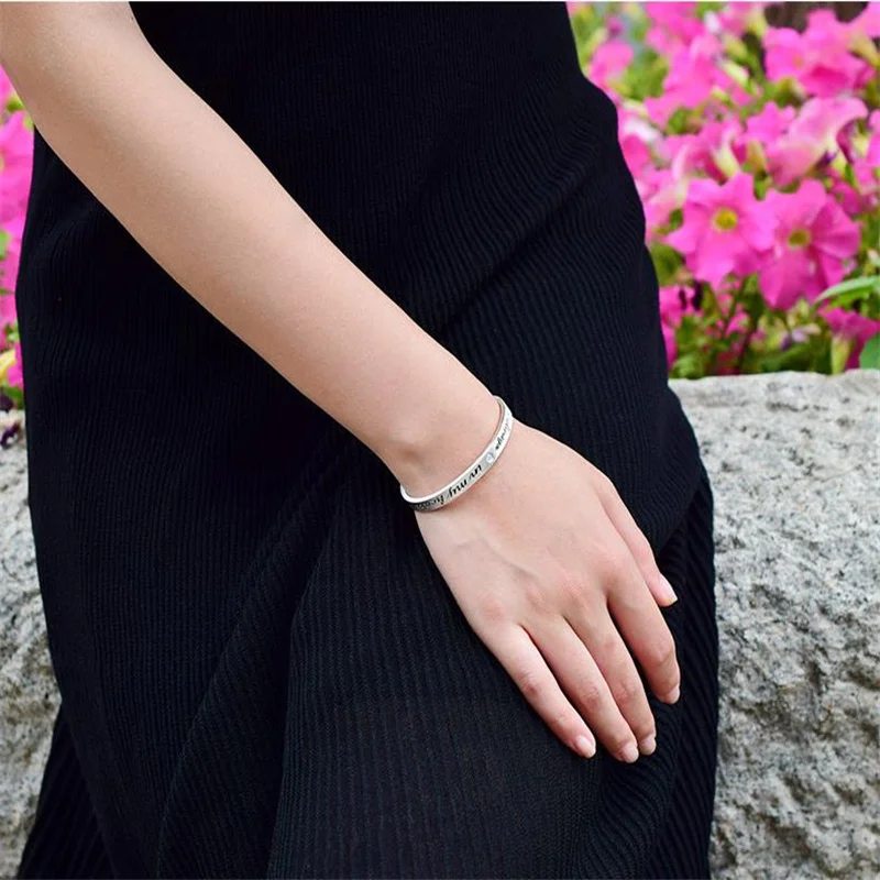 

100% Genuine Sterling Silver Couple's Bracelet,2021 Men's and Women's Cuffs, English Alphabet Opening Bracelet, Engagement Gift