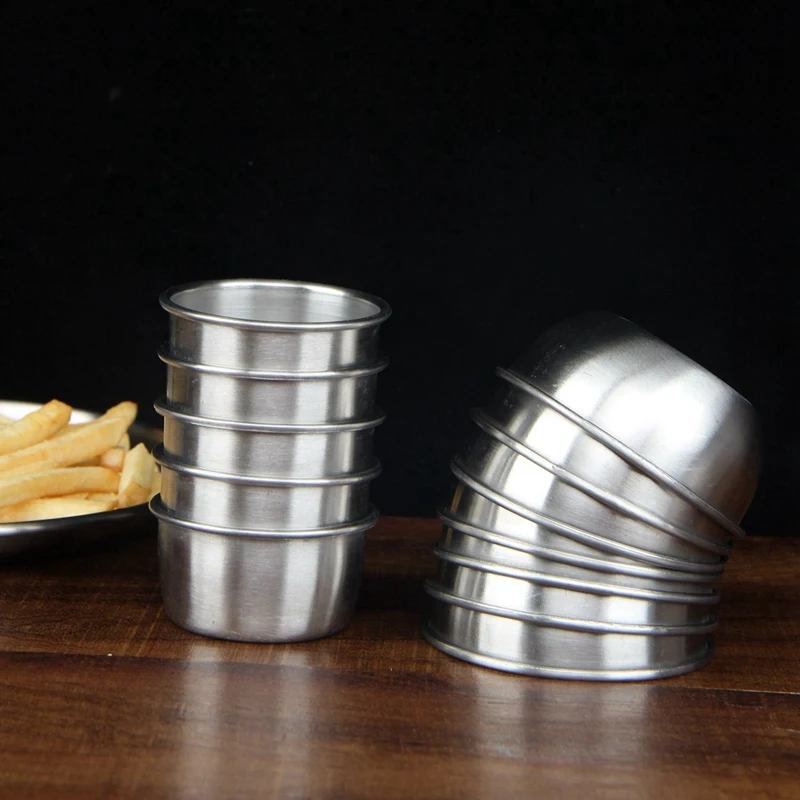 

12 Pcs Stainless Steel Sauce Bowls Round Seasoning Dishes & 8 Pcs Wooden Mixing Spoons Kitchen Soup Serving Spoons