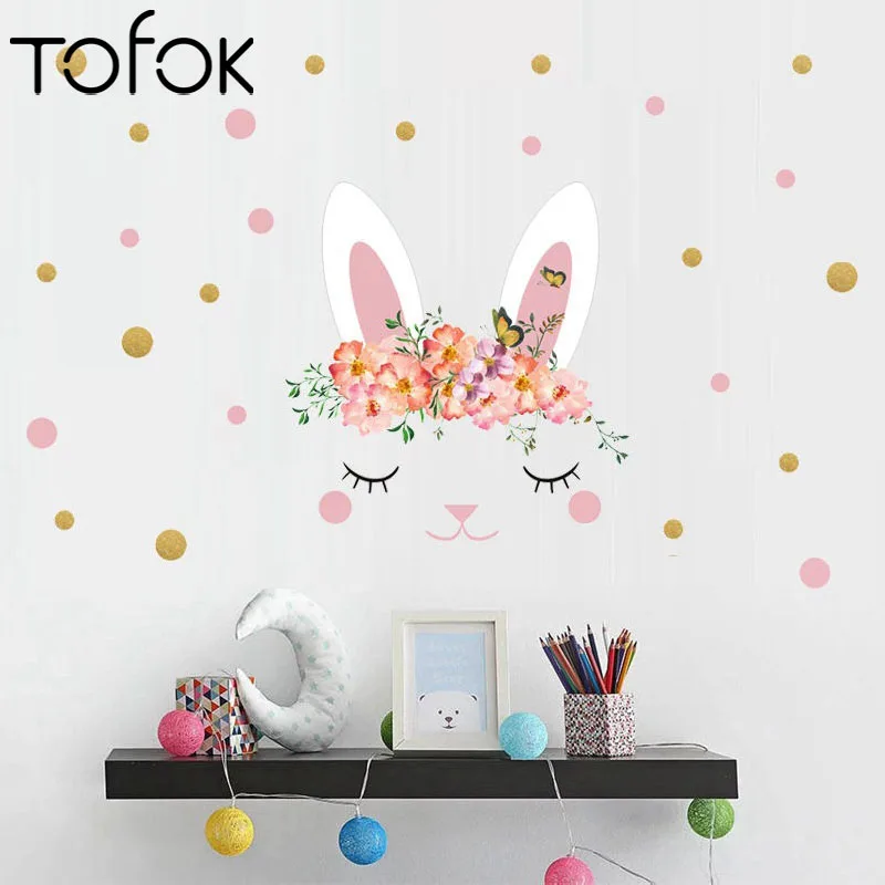 

Tofok Cartoon Rabbit Wall Stickers For Children Bedroom Living Room Nursery Home Decoration Removable Backdrop Murals Poster