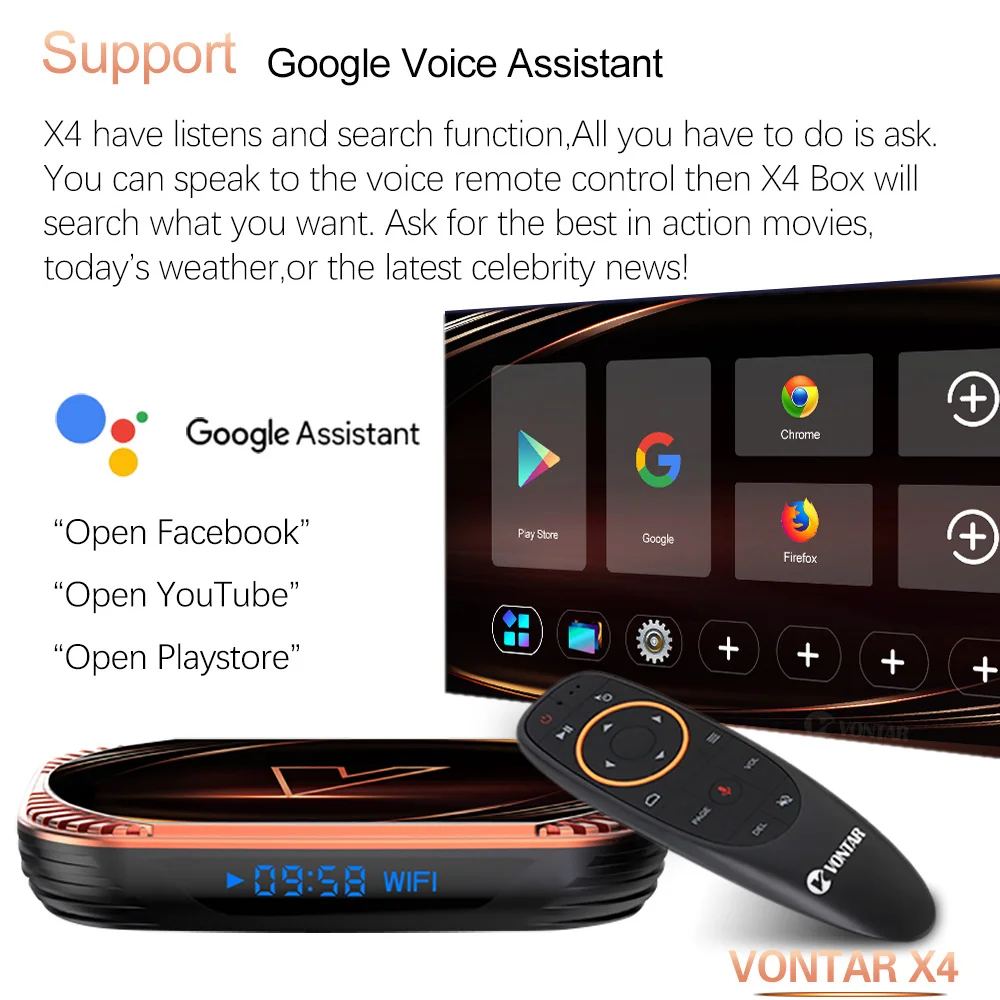 ТВ-приставка VONTAR X4 Android 11 Amlogic S905X4 4 Гб 128 ГБ 32 64 1000 м двойной Wi-Fi 4K 60fps AV1 Google Player Youtube