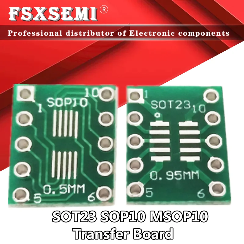100 шт. SOT23 SOP10 MSOP10 Umax SOP23 to DIP10 Pinboard SMD для DIP адаптерной пластины 0 5 мм/0 95 мм до 2 54 PCB